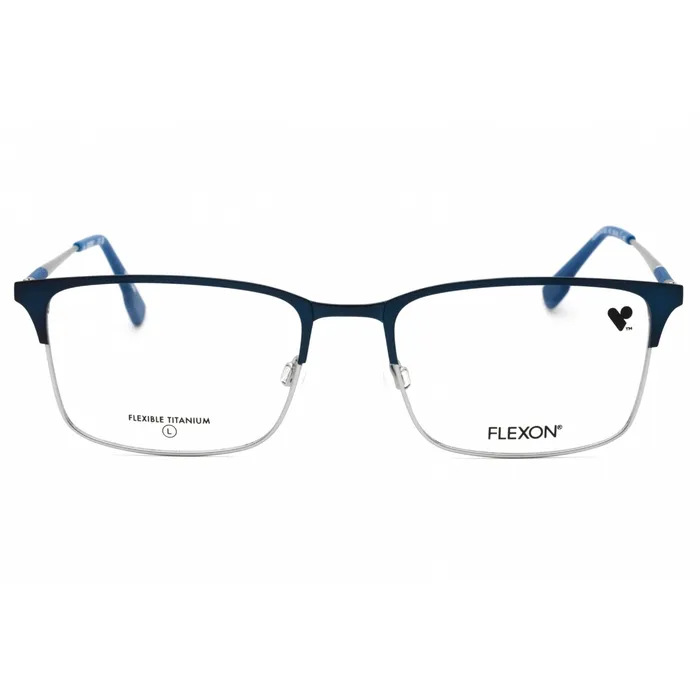 Rings Flexon Flexon Mens Eyeglasses Matte NavySilver Metal Rectangular Frame FLEXON E1132 410