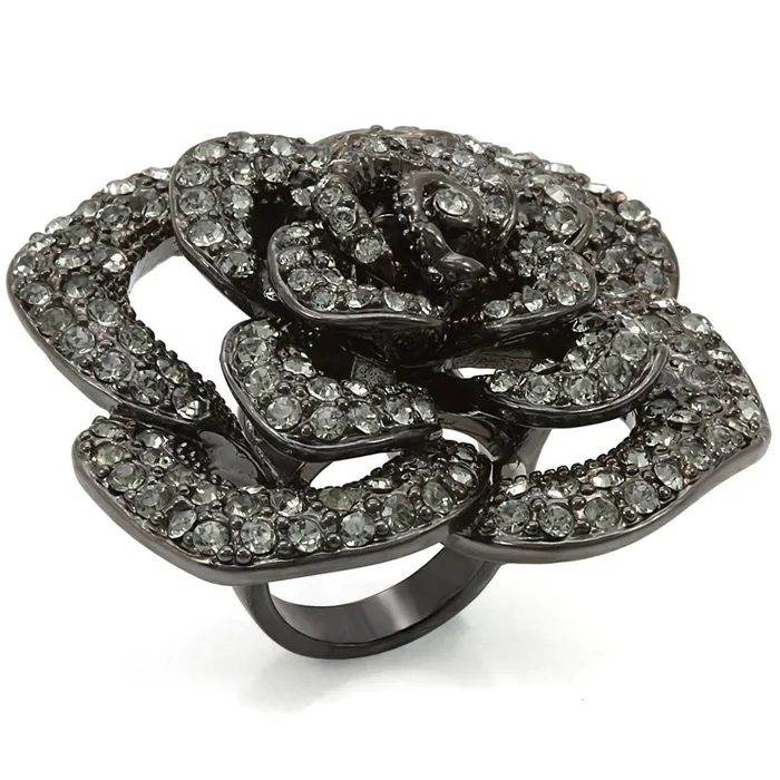 Rings LO1266 Ruthenium Brass Ring with Top Grade Crystal in Black Diamond Alamode Rings LO1266 Ruthenium Brass Ring with Top Grade Crystal in Black Diamond Alamode