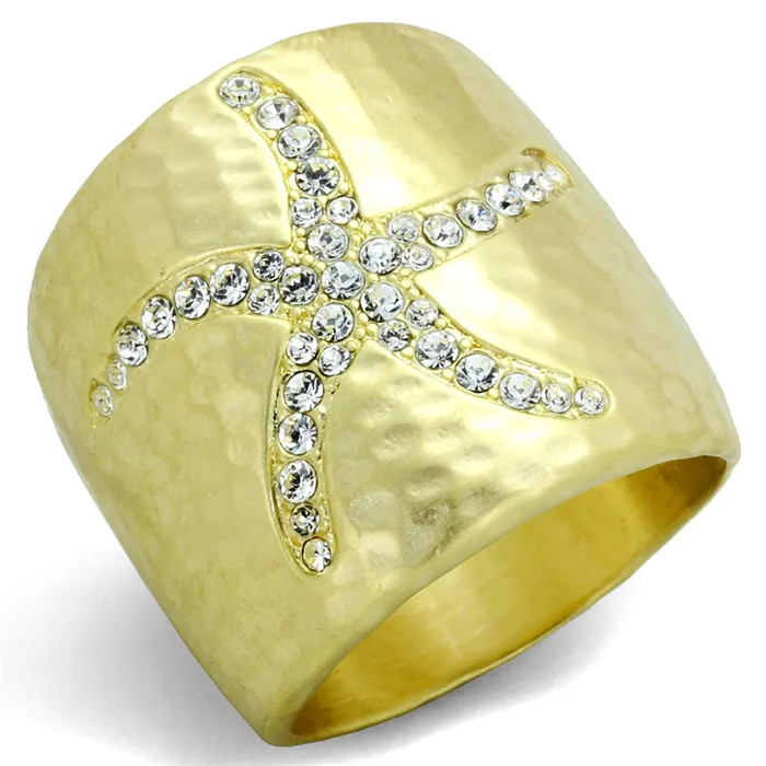 Rings LO3637 Gold Brush Brass Ring with Top Grade Crystal in Clear Alamode