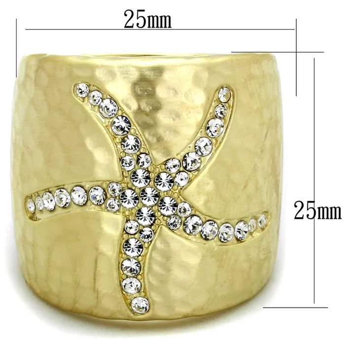 Rings LO3637 Gold Brush Brass Ring with Top Grade Crystal in Clear Alamode
