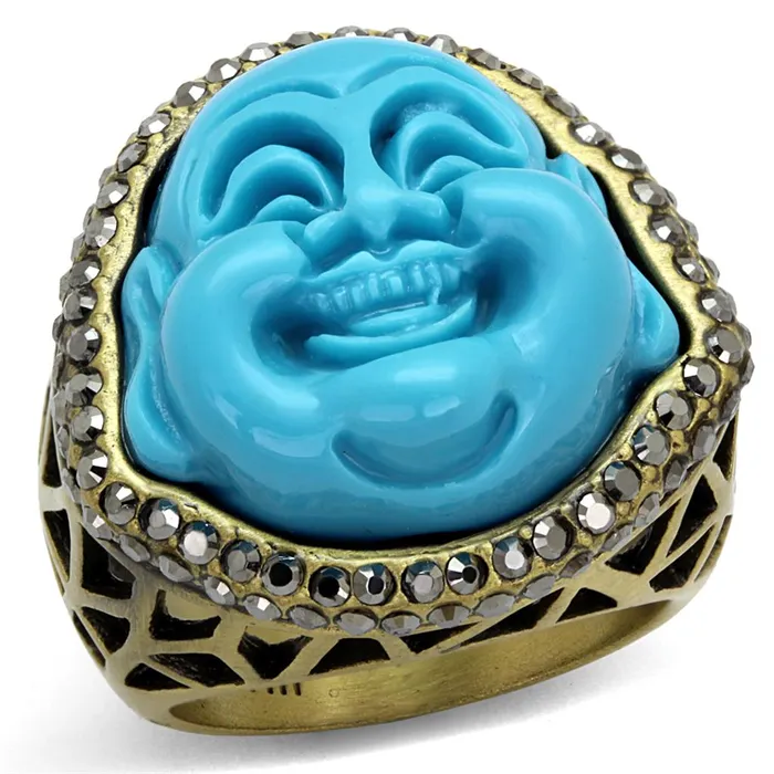 Rings LO3884 Antique Copper Brass Ring with Synthetic Synthetic Stone in Capri Blue Alamode Rings LO3884 Antique Copper Brass Ring with Synthetic Synthetic Stone in Capri Blue Alamode
