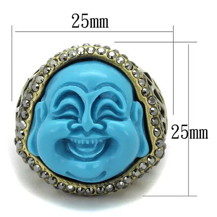 Rings LO3884 Antique Copper Brass Ring with Synthetic Synthetic Stone in Capri Blue Alamode