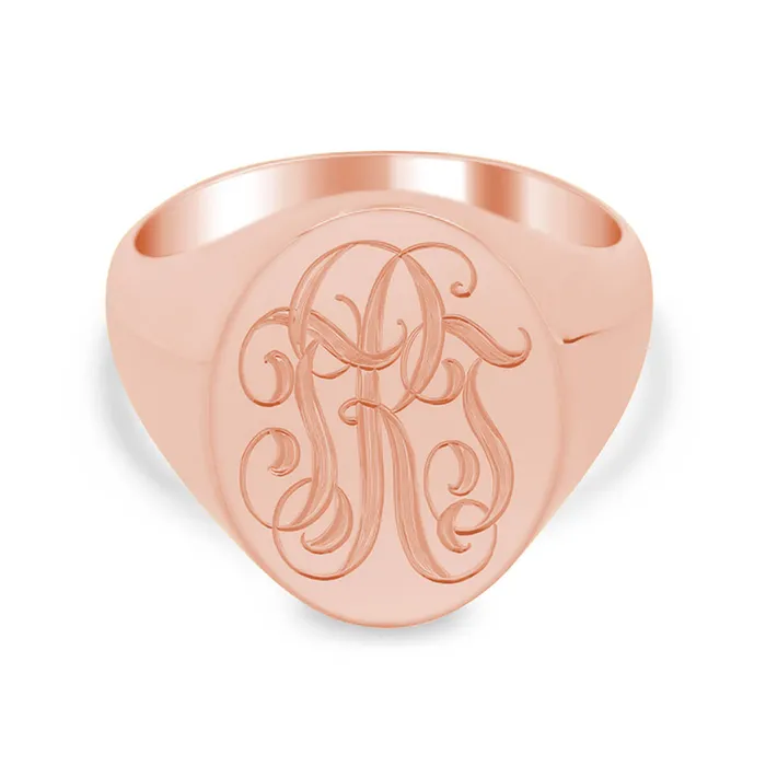 Rings Mens Oval Signet Ring Medium Hand Engraved Script Monogram deBebians