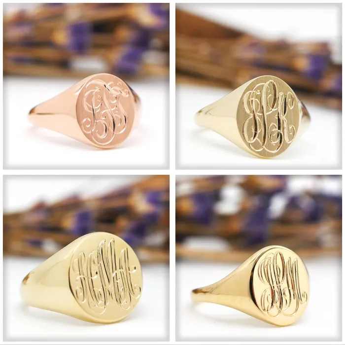 Rings Mens Oval Signet Ring Medium Hand Engraved Script Monogram deBebians