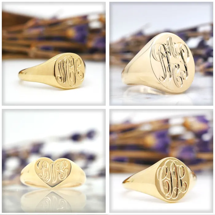 Rings Mens Oval Signet Ring Medium Hand Engraved Script Monogram deBebians