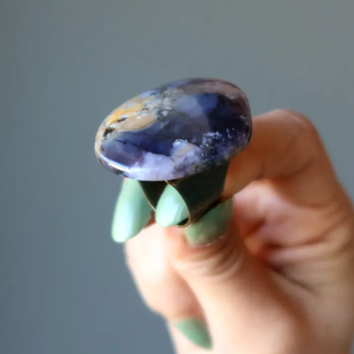 Rings Satin Crystals Dendritic Agate Ring Sea Antiqued Bronze Adjustable