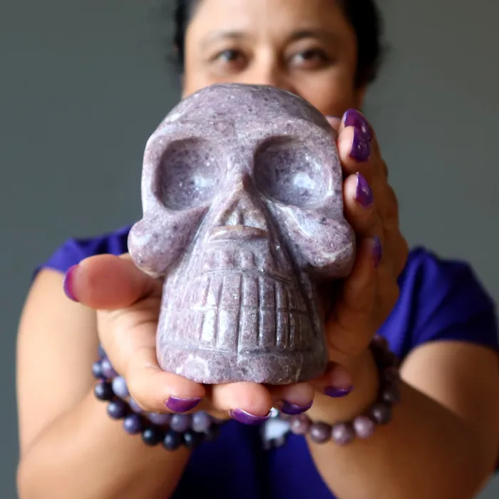 Rings Satin Crystals Lepidolite Skull Purple Crystal Spirit Master