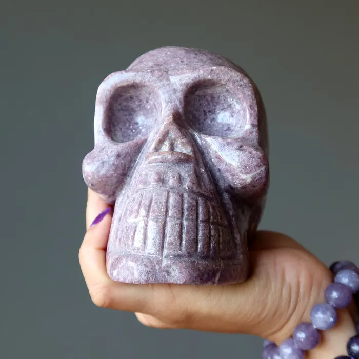 Rings Satin Crystals Lepidolite Skull Purple Crystal Spirit Master