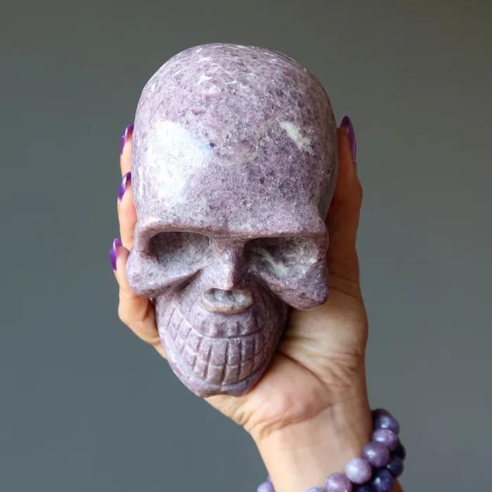 Rings Satin Crystals Lepidolite Skull Purple Crystal Spirit Master