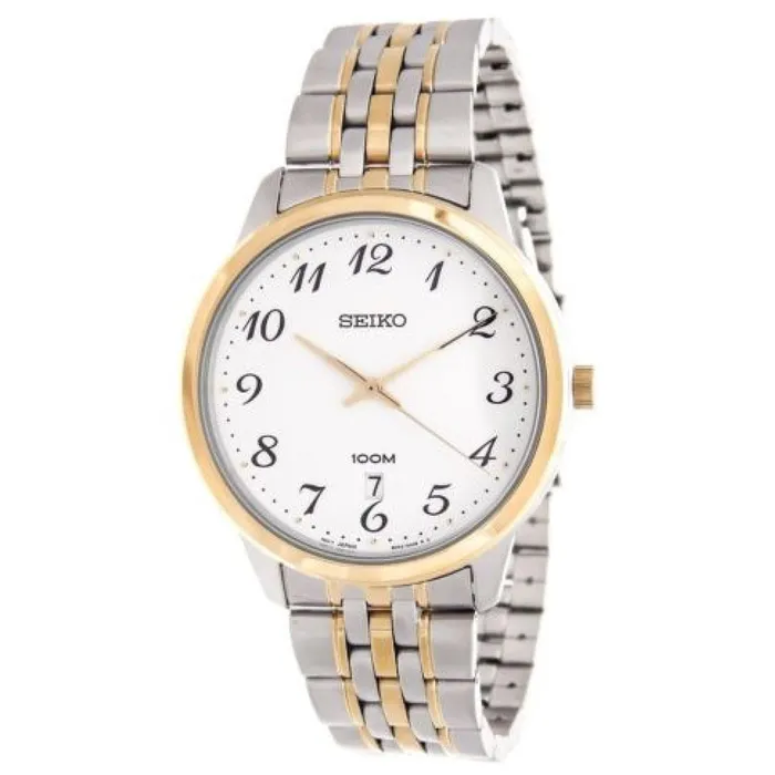 Rings Seiko SUR042 Mens Easy Reader White Dial Two Tone Steel Quartz Watch Seiko