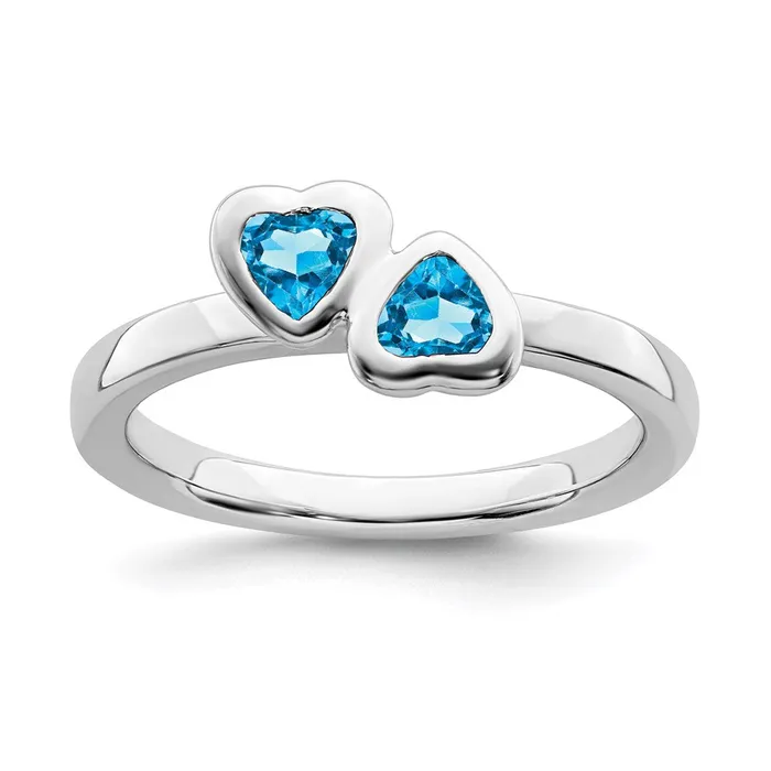 Rings Stackable Expressions Sterling Silver Stackable Expressions Blue Topaz Double Heart Ring QSK409 Rings Stackable Expressions Sterling Silver Stackable Expressions Blue Topaz Double Heart Ring QSK409