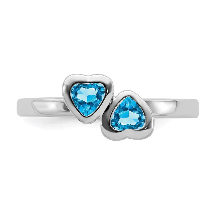 Rings Stackable Expressions Sterling Silver Stackable Expressions Blue Topaz Double Heart Ring QSK409 Rings Stackable Expressions Sterling Silver Stackable Expressions Blue Topaz Double Heart Ring QSK409