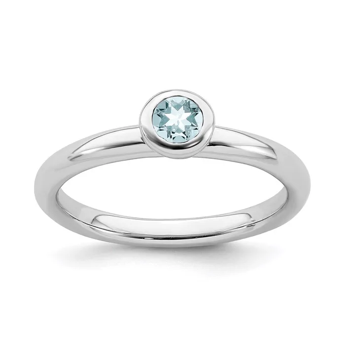 Rings Stackable Expressions Sterling Silver Stackable Expressions Low 4mm Round Aquamarine Ring QSK498 Rings Stackable Expressions Sterling Silver Stackable Expressions Low 4mm Round Aquamarine Ring QSK498