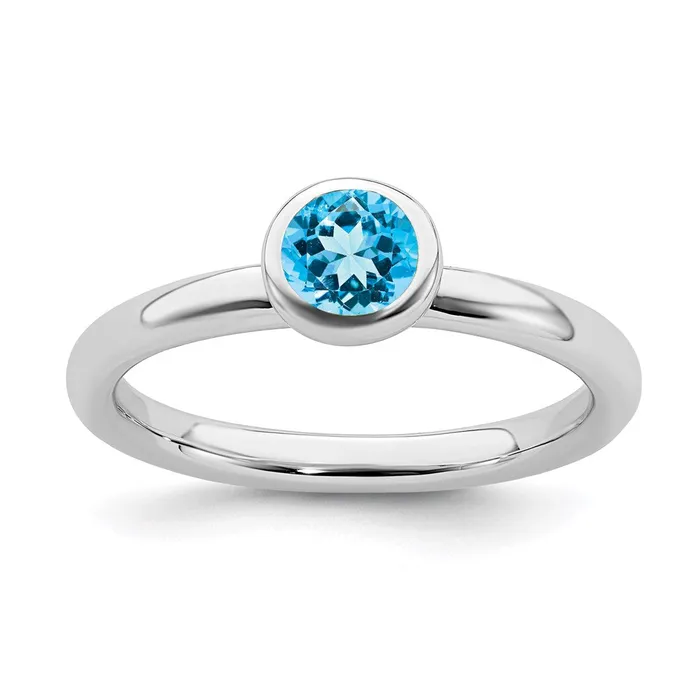 Rings Stackable Expressions Sterling Silver Stackable Expressions Low 5mm Round Blue Topaz Ring QSK519 Rings Stackable Expressions Sterling Silver Stackable Expressions Low 5mm Round Blue Topaz Ring QSK519