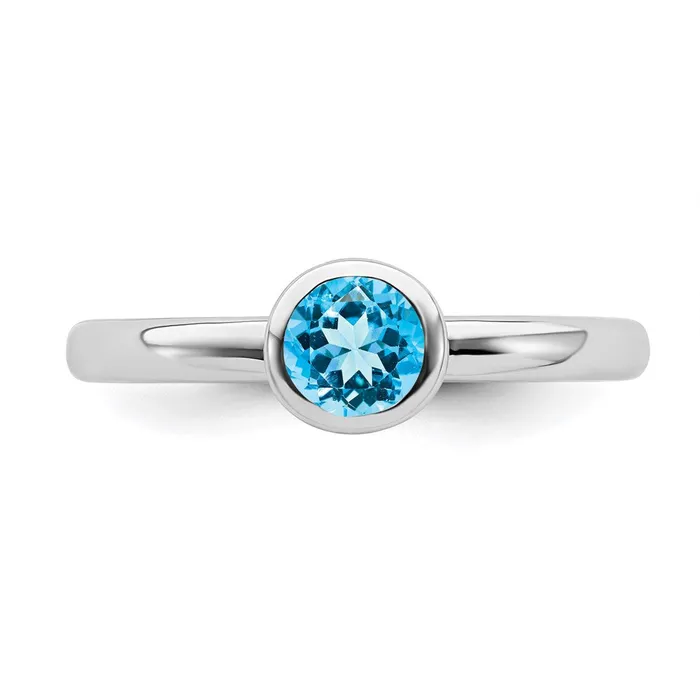 Rings Stackable Expressions Sterling Silver Stackable Expressions Low 5mm Round Blue Topaz Ring QSK519 Rings Stackable Expressions Sterling Silver Stackable Expressions Low 5mm Round Blue Topaz Ring QSK519