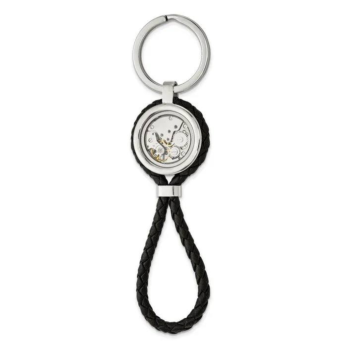 Rings Stainless Steel Brushed Polished Yellow IP wCZ Leather Key Ring Chisel Rings Stainless Steel Brushed Polished Yellow IP wCZ Leather Key Ring Chisel