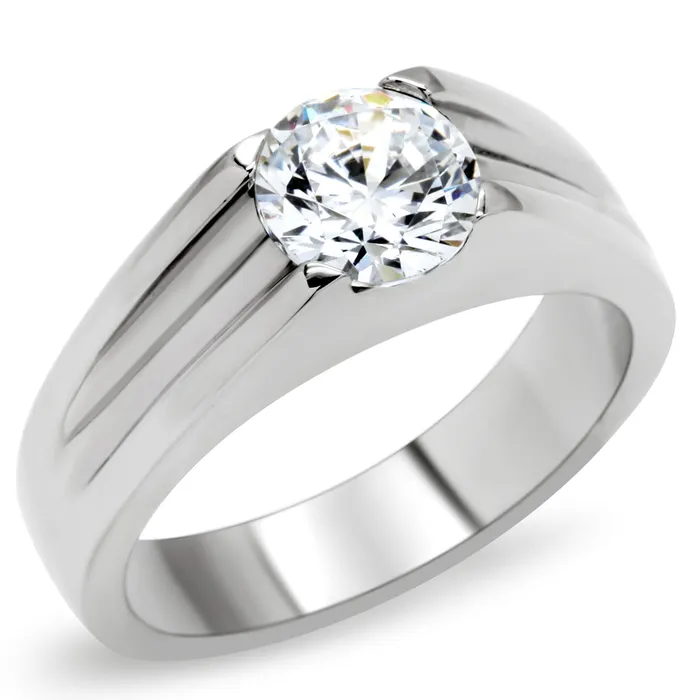 Rings TK193 High polished no plating Stainless Steel Ring with AAA Grade CZ in Clear Alamode Rings TK193 High polished no plating Stainless Steel Ring with AAA Grade CZ in Clear Alamode
