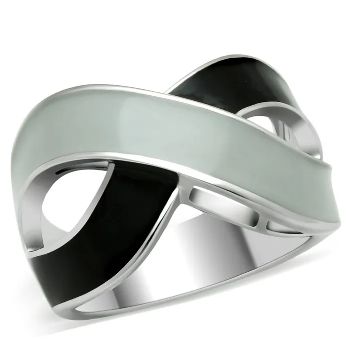 Rings TK265 Rhodium Stainless Steel Ring with Epoxy in No Stone Alamode