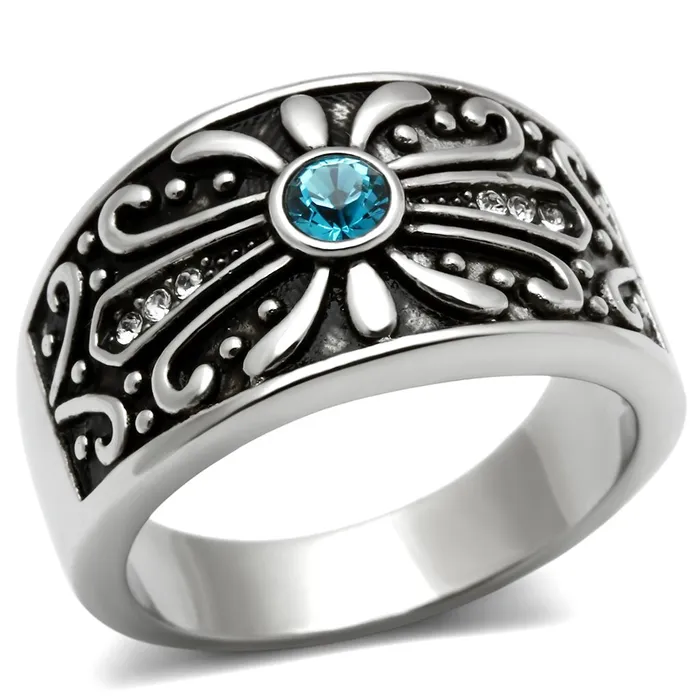 Rings TK377 High polished no plating Stainless Steel Ring with Top Grade Crystal in Capri Blue Alamode Rings TK377 High polished no plating Stainless Steel Ring with Top Grade Crystal in Capri Blue Alamode
