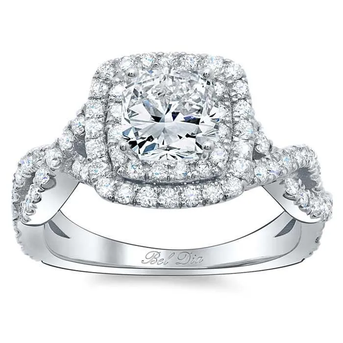 Rings Twisted Split Shank Double Halo Engagement Ring deBebians