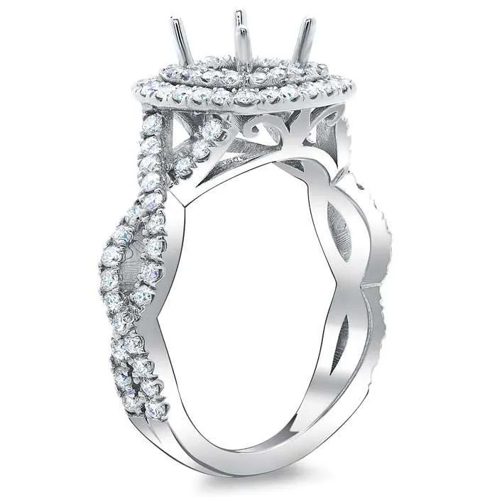 Rings Twisted Split Shank Double Halo Engagement Ring deBebians
