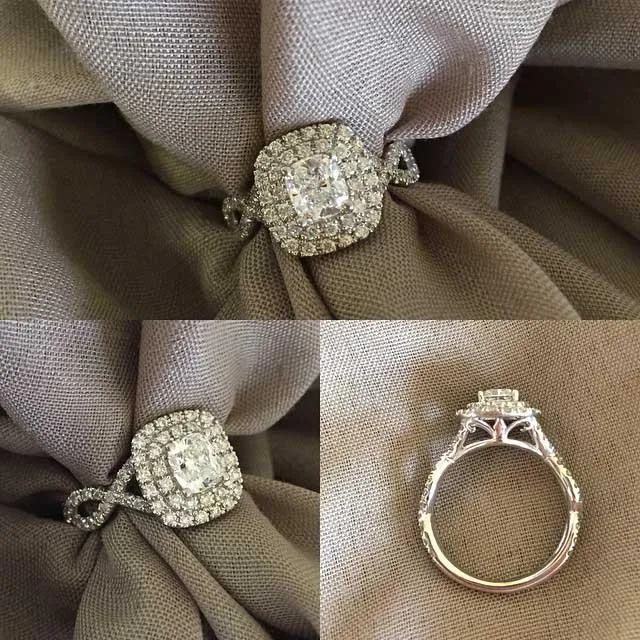 Rings Twisted Split Shank Double Halo Engagement Ring deBebians