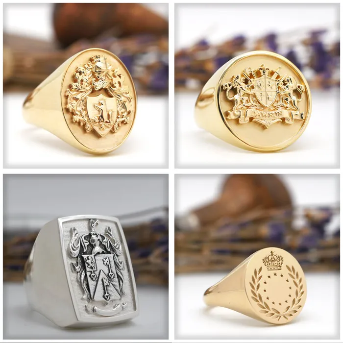 Rings Womens Square Signet Ring Extra Large CAD Designed Family Crest Logo deBebians