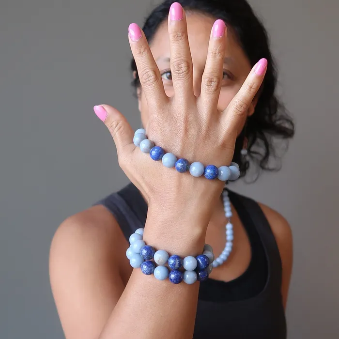 Satin Crystals Bracelets Angelite Bracelet Lapis Lazuli Blue Heaven United