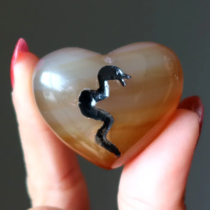 Satin Crystals Carnelian Heart Inscribed Centaur or Snake Necklaces