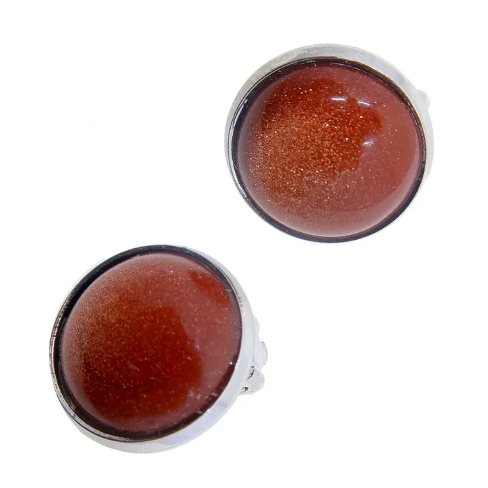 Satin Crystals Earrings Goldstone Earrings Dazzling Sparkling Big Round ClipOn Satin Crystals Earrings Goldstone Earrings Dazzling Sparkling Big Round ClipOn