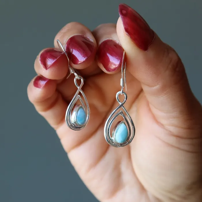 Satin Crystals Earrings Larimar Earrings Seaside Serenity Drop Sterling Silver