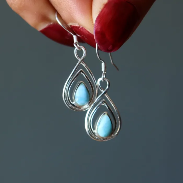Satin Crystals Earrings Larimar Earrings Seaside Serenity Drop Sterling Silver