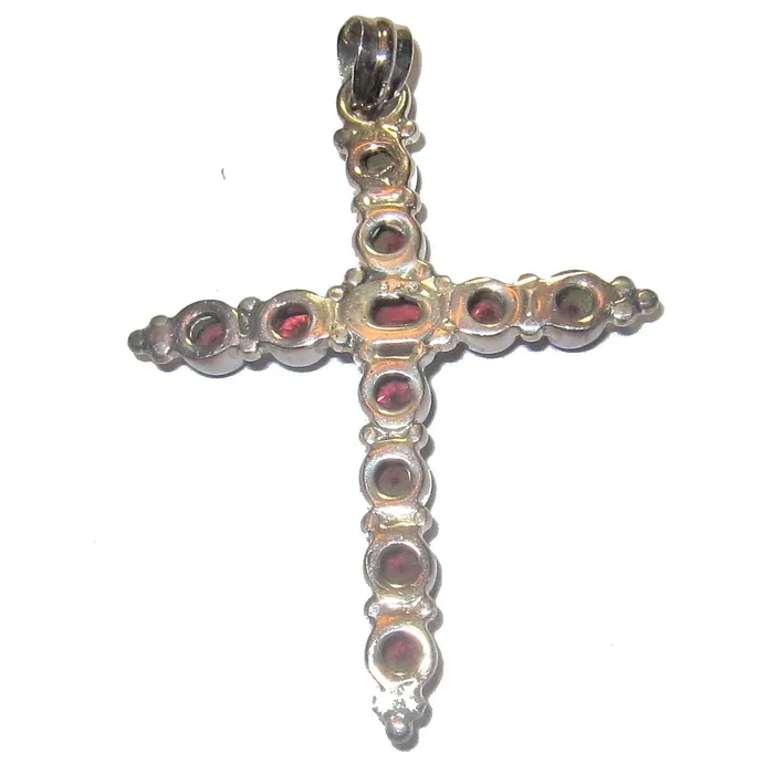 Satin Crystals Necklaces Garnet Pendant Holy Cross Protection Red Gems Sterling Silver