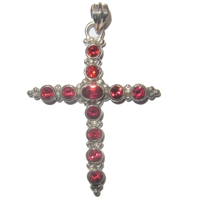 Satin Crystals Necklaces Garnet Pendant Holy Cross Protection Red Gems Sterling Silver
