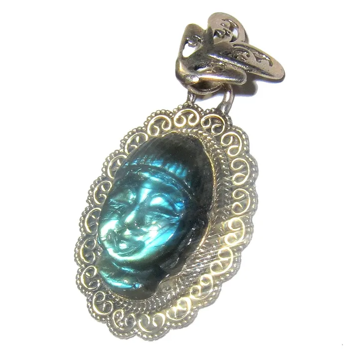 Satin Crystals Necklaces Labradorite Pendant Zen Blue Buddha Sterling Silver