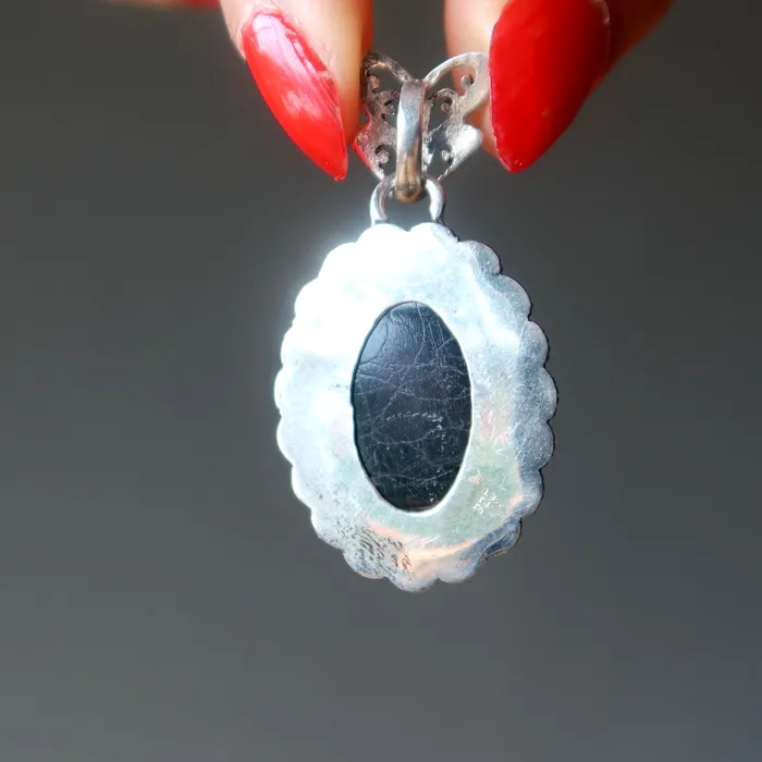 Satin Crystals Necklaces Labradorite Pendant Zen Blue Buddha Sterling Silver