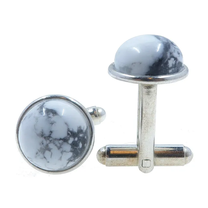 Satin Crystals Rings Howlite Cufflinks White Stone Style Setter Silver