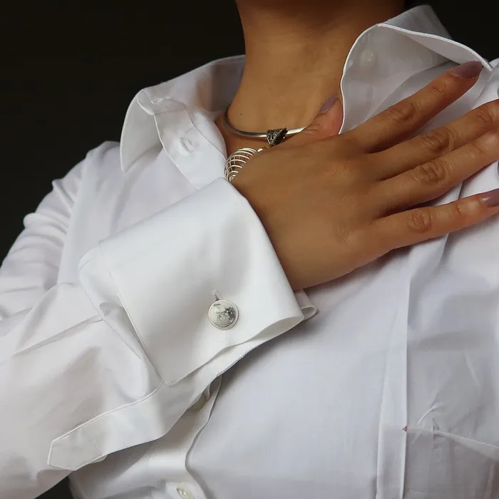 Satin Crystals Rings Howlite Cufflinks White Stone Style Setter Silver