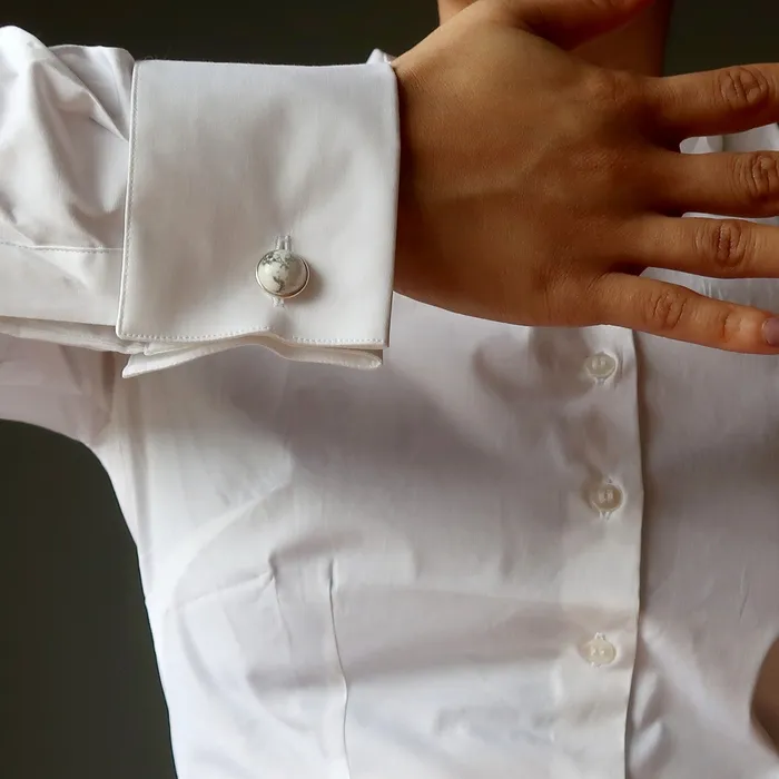 Satin Crystals Rings Howlite Cufflinks White Stone Style Setter Silver
