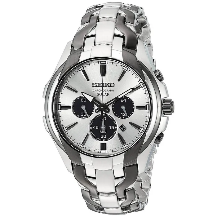 Seiko Bracelets Seiko Mens Chronograph Watch Core Solar Silver Tone Black Dial Bracelet SSC635 Seiko Bracelets Seiko Mens Chronograph Watch Core Solar Silver Tone Black Dial Bracelet SSC635