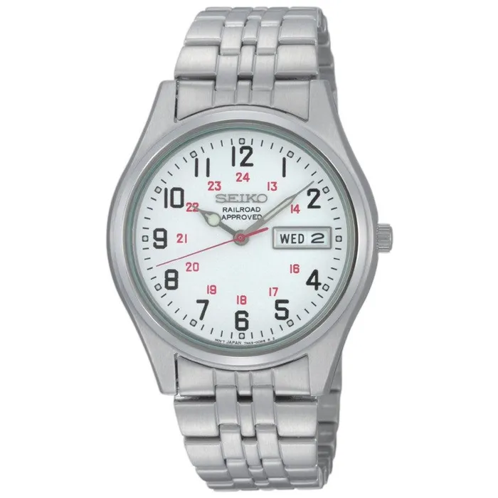 Seiko Bracelets Seiko SGGA59 Mens Railroad Approved White Dial Steel Bracelet Quartz Watch Seiko Bracelets Seiko SGGA59 Mens Railroad Approved White Dial Steel Bracelet Quartz Watch