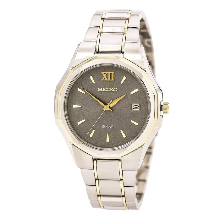 Seiko Rings Seiko SNE166 Mens Core Solar Grey Dial Two Tone Steel Watch