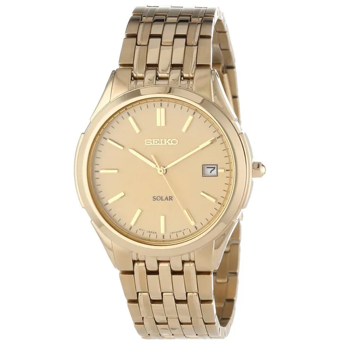 Seiko SNE130 Mens Solar Gold Tone Dial Yellow Gold Plated Steel Bracelet Watch Seiko Bracelets Seiko SNE130 Mens Solar Gold Tone Dial Yellow Gold Plated Steel Bracelet Watch Seiko Bracelets