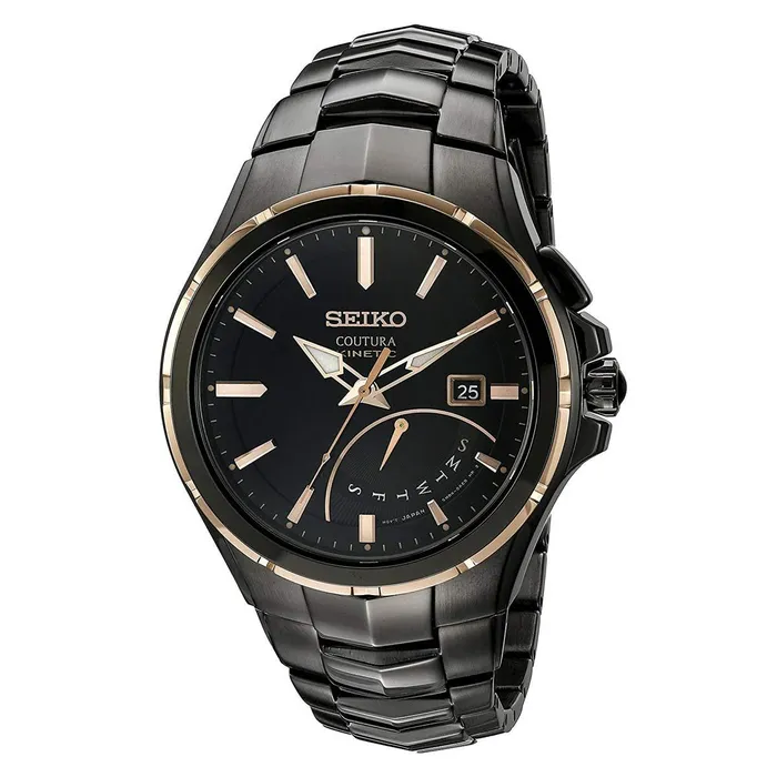 Seiko SRN066 Mens Coutura Black Dial Black IP Steel Bracelet Power Reserve Kinetic Watch Seiko Bracelets Seiko SRN066 Mens Coutura Black Dial Black IP Steel Bracelet Power Reserve Kinetic Watch Seiko Bracelets