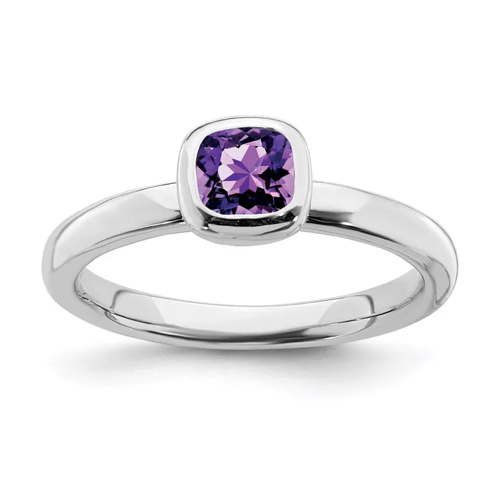 Stackable Expressions Rings Sterling Silver Stackable Expressions Cushion Cut Amethyst Ring QSK447