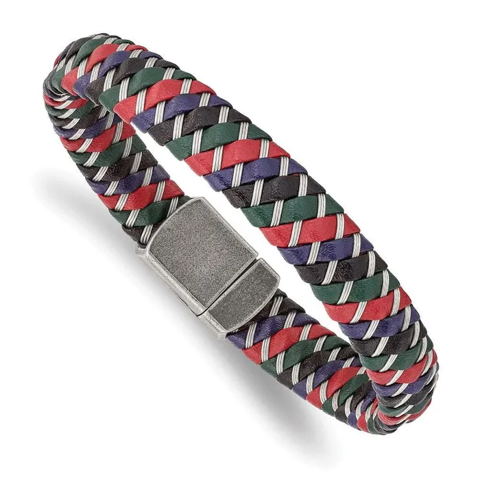Stainless Steel Antiqued Polished MultiColor Leather wWire Bracelet Chisel Bracelets Stainless Steel Antiqued Polished MultiColor Leather wWire Bracelet Chisel Bracelets