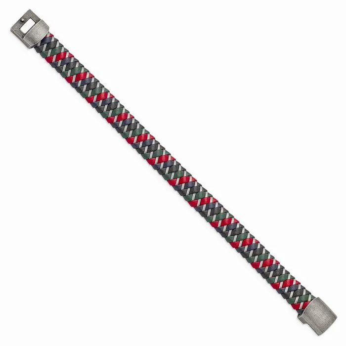 Stainless Steel Antiqued Polished MultiColor Leather wWire Bracelet Chisel Bracelets Stainless Steel Antiqued Polished MultiColor Leather wWire Bracelet Chisel Bracelets