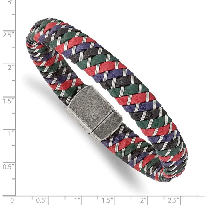 Stainless Steel Antiqued Polished MultiColor Leather wWire Bracelet Chisel Bracelets Stainless Steel Antiqued Polished MultiColor Leather wWire Bracelet Chisel Bracelets
