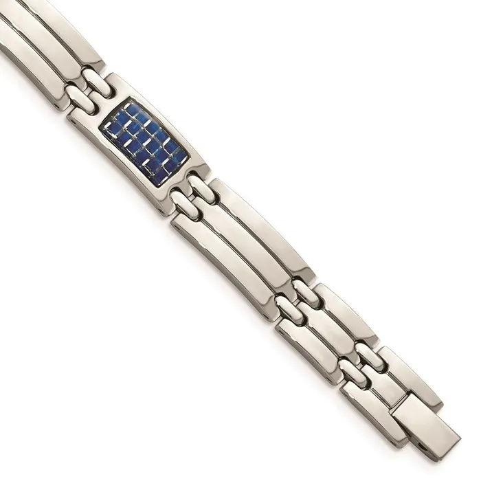 Stainless Steel Blue Carbon Fiber Inlay Polished Bracelet Chisel Bracelets