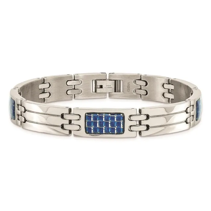 Stainless Steel Blue Carbon Fiber Inlay Polished Bracelet Chisel Bracelets Stainless Steel Blue Carbon Fiber Inlay Polished Bracelet Chisel Bracelets